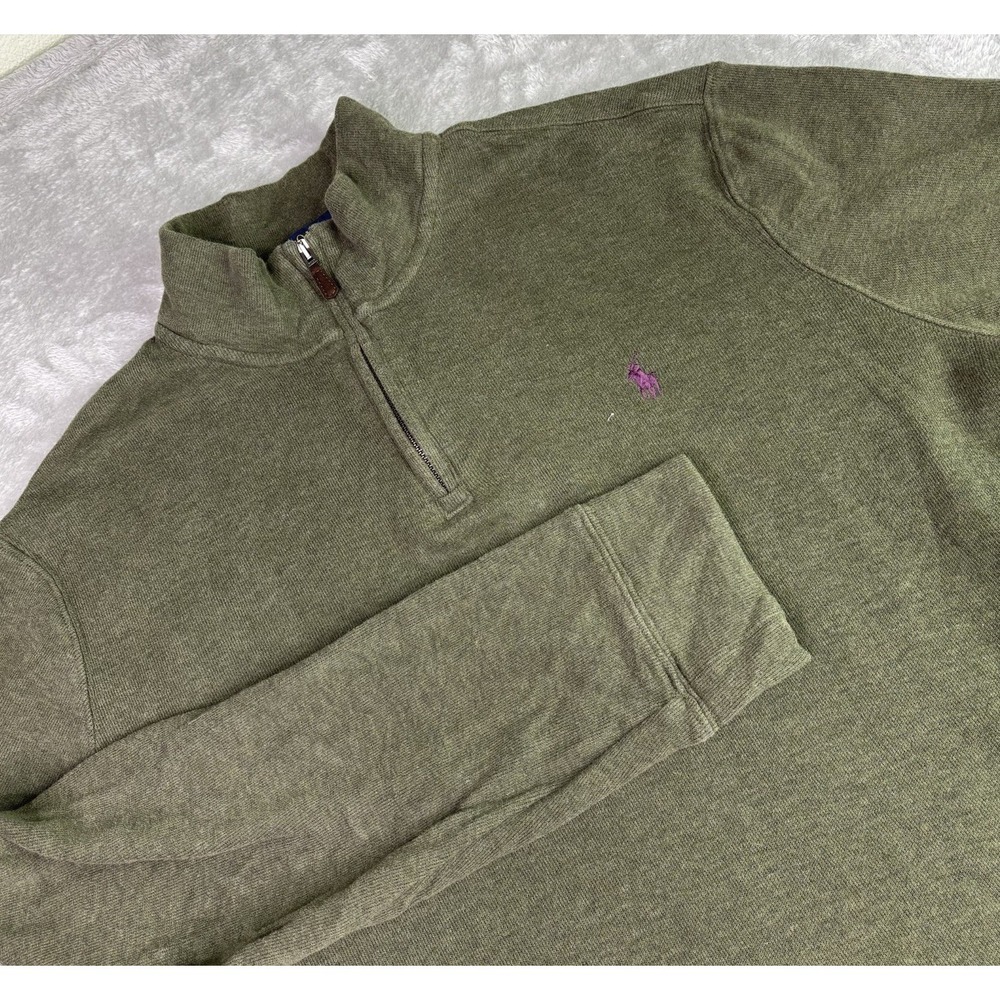 Polo Ralph Lauren Estate Rib Sweater Mens Large Green 1/4 Zip Cotton Sweatshirt